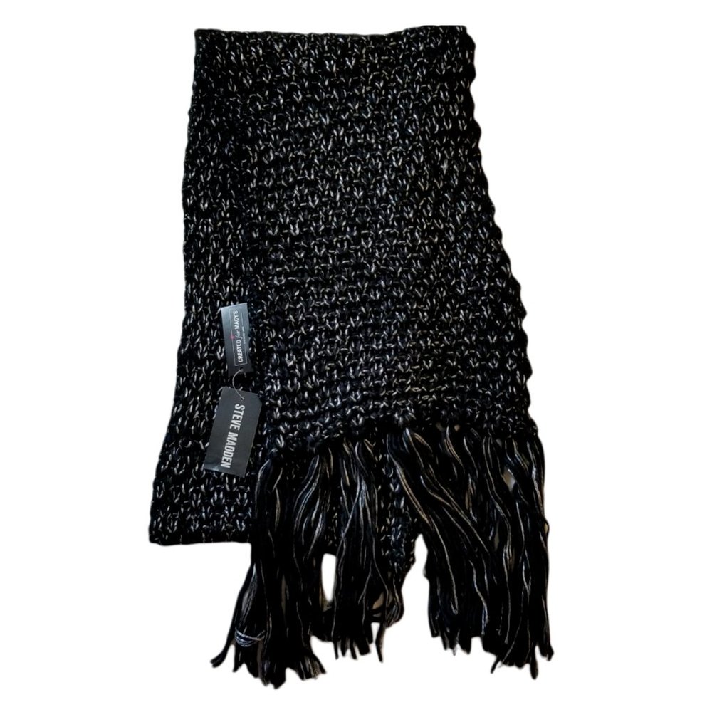 Steve Madden Lurex Metallic Knit Tassel Winter Scarf Black or Green - Picture 2 of 5
